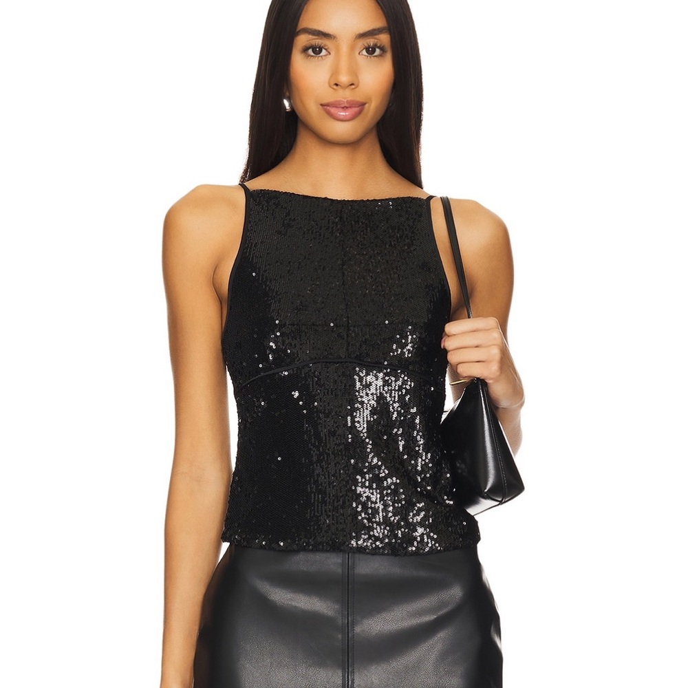 Free People Black Sequin Sleeveless Top